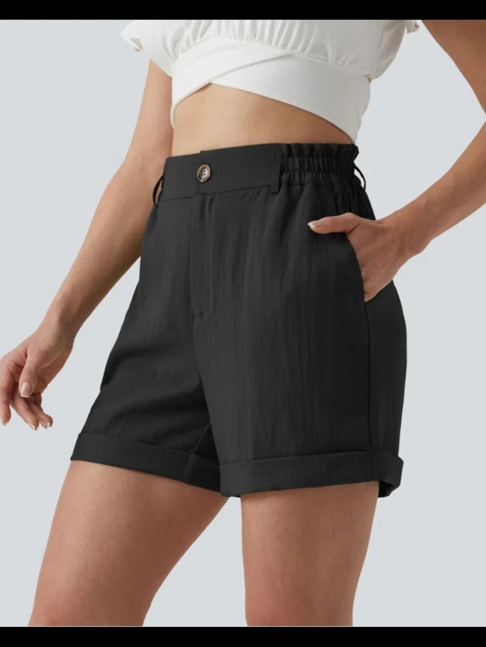 NWOT Halara Black Linen-Feel Shimmery Pleated Shorts Size XL